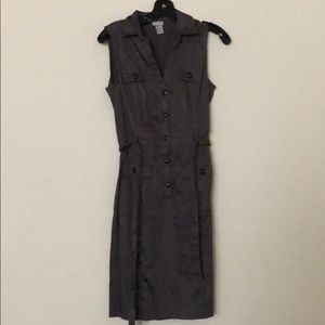 Grey H&M button-up, tie-front cotton dress